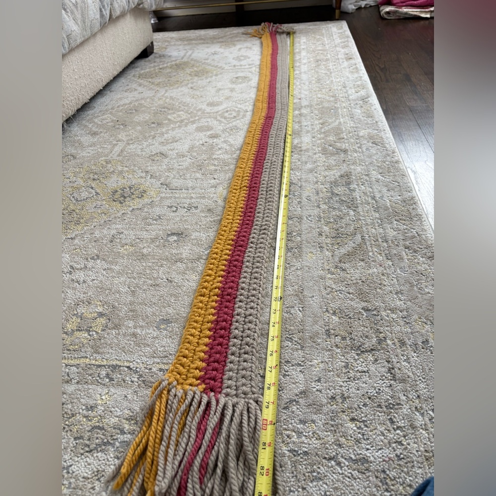 Hand Crochet Color Block Skinny Long Scarf - Picture 6 of 7